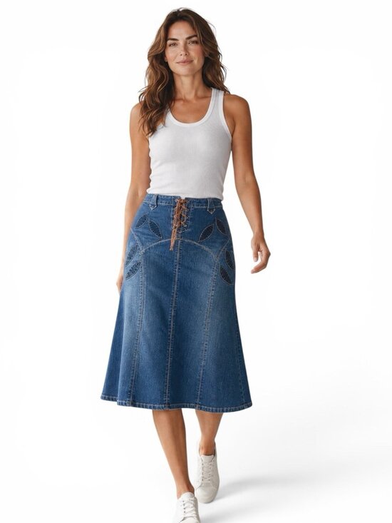 us rodeo jeans Dresses & Skirts - US RODEO JEANS western stretch jean skirt 7/8 midi skirt laceup front new